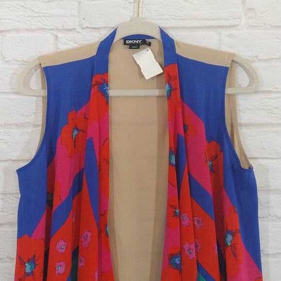A DKNY Women's Silk Handkerchief Floral Print Sleeveless Kimono Vest Top Size S - Picture 2 of 10